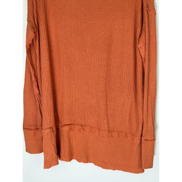 We The Free Orange Lightweight Soft Waffle Knit Cotton Oversized Top Size L - Picture 3 of 6